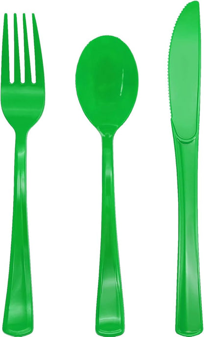 150 Pack Green Plastic Silverware, Green Utensils, Disposable Plastic Cutlery Set Include 50 Forks, 50 Knives, 50 Spoons for St Patrick's Day, Birthday, Graduation Party