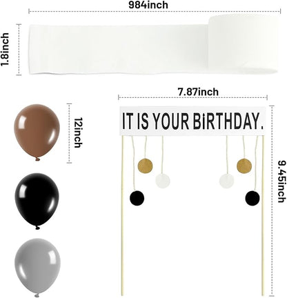 The Office Birthday Decorations with It Is Your Banner, Cake Topper, 50Pcs Office Merch, 12Inches Grey Brown Black Balloons Packs for colleagues Boss Birthday Party Decorations (50)