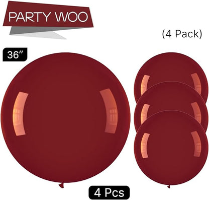 PartyWoo Burgundy Balloons 4pcs 36 Inch Dark Red Maroon Ruby Red Latex Helium Balloons for Graduation Valentine's Day Wedding Anniversary Casino Citizenship Christmas Party Decorations Red-Y75
