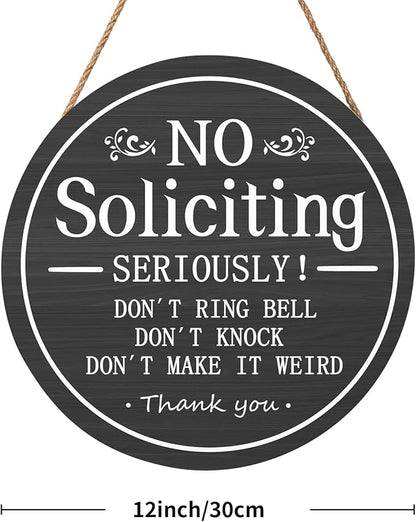 Funny No Soliciting Sign for House 12"x12" Do not Knock or Ring Doorbell Wooden Signs for Front Door Rustic No Soliciting Welcome Sign Hanging Decorations for Home Yard Garden Farmhouse Porch