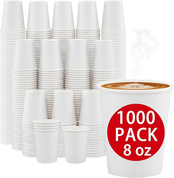 1000 Count Paper Cups 8 oz, Disposable Coffee Cups Bulk, Thickened Durable Drinking Cups for Hot or Cold Beverage, Home, Office, Party, Business, Events