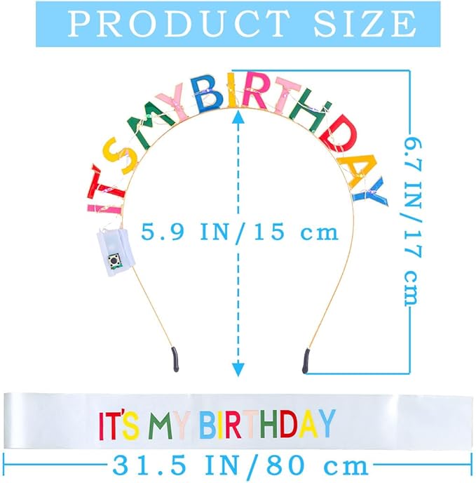 Its My Birthday Headband and Sash Light Up Crown Led Birthday Accessories Sets for Women