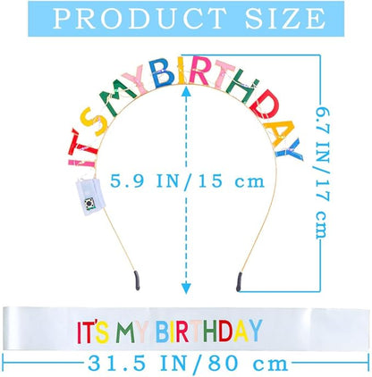 Its My Birthday Headband and Sash Light Up Crown Led Birthday Accessories Sets for Women