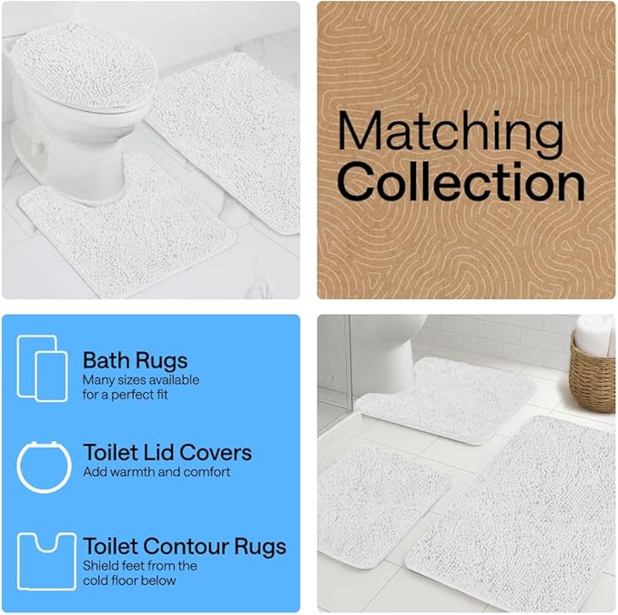 GORILLA GRIP Bathroom Rug Sets 3 Piece, Bath Mat Set and Oval Toilet Base with Rubber Backing, Plush Absorbent Shaggy Chenille Washable Mats, Includes 24x19.5, 24x17 and 36x24 Inch Rugs, Cream