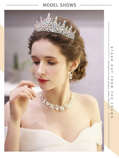 TOBATOBA AB Silver Wedding Tiara for Women Crystal Tiaras and Crowns for Women Wedding Tiaras for Bride Royal Queen Crown Headband Princess Quinceanera Headpieces for Birthday Prom Pageant Party