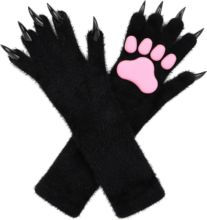 Faux fur wolf paw gloves with non-slip cat pad three-piece set, suitable for cosplay, Christmas, and Halloween party costumes