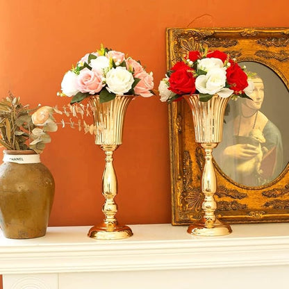 10Pcs Gold Vase Centerpiece Table Decorations - Metal Tabletop Flower Stand, Wedding Decorations for Reception, 15.6in Trumpet Tall Flower Vase for Birthday, Weddings, Anniversary Ceremony, Home Decor