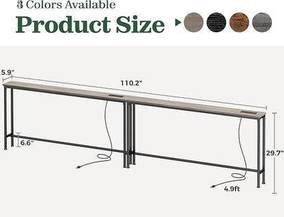 SUPERJARE 110.2 Inch Sofa Table with Power Outlets and USB-C Ports, 5.9 Inch Narrow Console Tables, Entryway Hallway Couch Tables with Storage, Behind Sofa, Small Spaces, Living Room, Oak