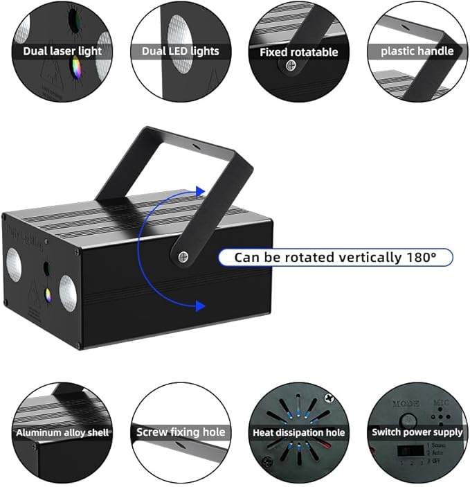 Party Lights Dj Disco Light Disco Ball Stage Strobe Lights RGB/LED Projector Sound Activated with Remote Control for Parties Xmas Club Bar Gift Birthday Rave，Film Stage Lighting Apparatus.