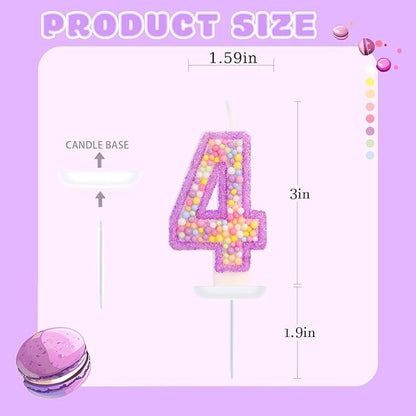 Birthday Candles - Number 4 Candle, Colorful Macaron Candles for Boys/Girls, Purple Party Decorations, Purple Cake Decorations