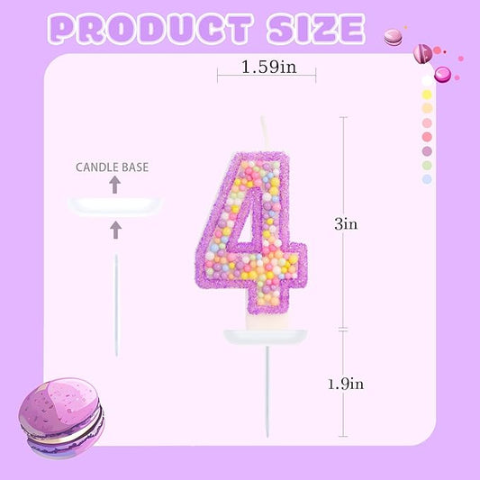 Birthday Candles - Number 4 Candle, Colorful Macaron Candles for Boys/Girls, Purple Party Decorations, Purple Cake Decorations