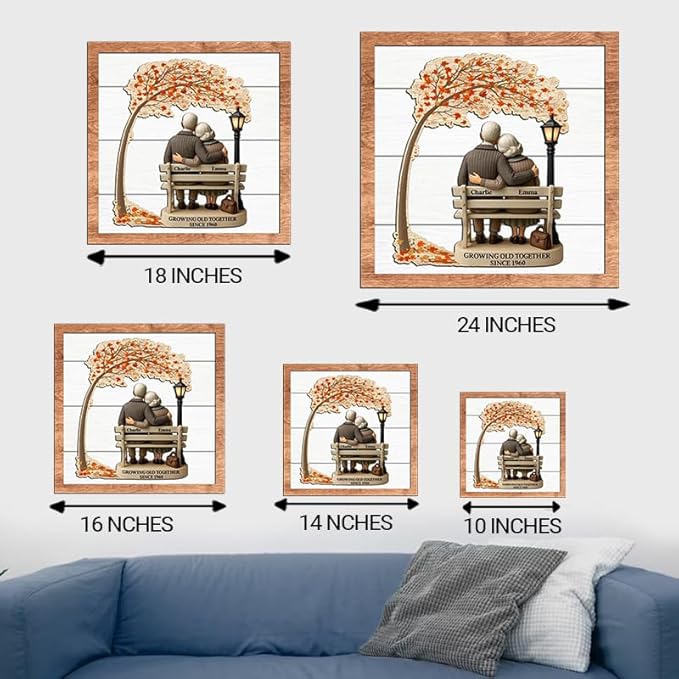 Growing Old Together Wooden Sign, Gifts for Him Her Wife Husband, Custom Wood Art Plaque Anniversary Couples Gift, Decor Valentine Christmas Gift For Parents, Grandparents Decorations Sign 39