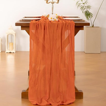 Socomi Orange Fall Thanksgiving Cheesecloth Table Runner Boho Rustic Gauze 120 inch 10FT Cheese Cloth Runner for Wedding Party Baby Shower Birthday Home Decor Holiday Decorations