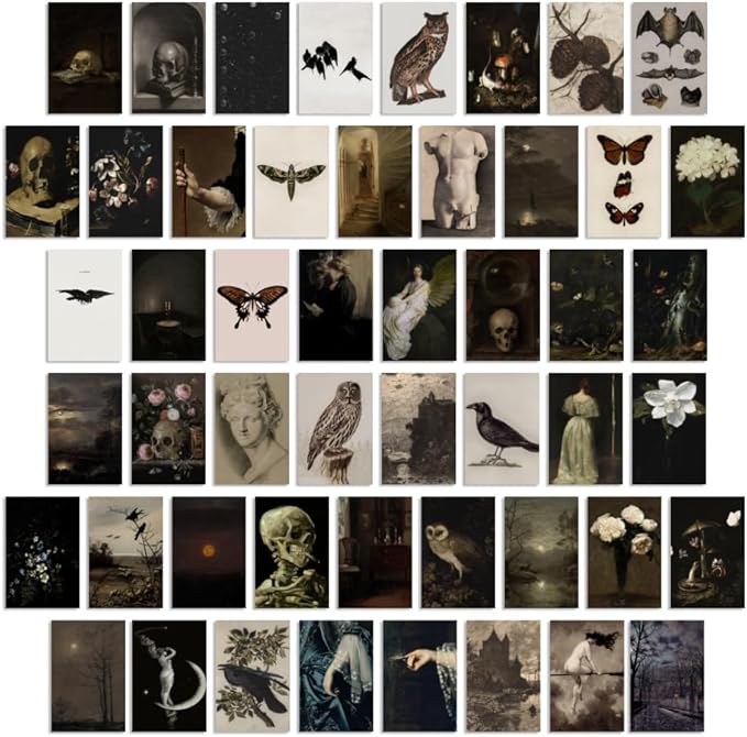 TRAMIN Moody Dark Academia Decor, Vintage Dark Academia Wall Art Prints, 50Pcs Victorian Gothic Decor for Home, Witchy Goth Wall Collage Kit (4x6)