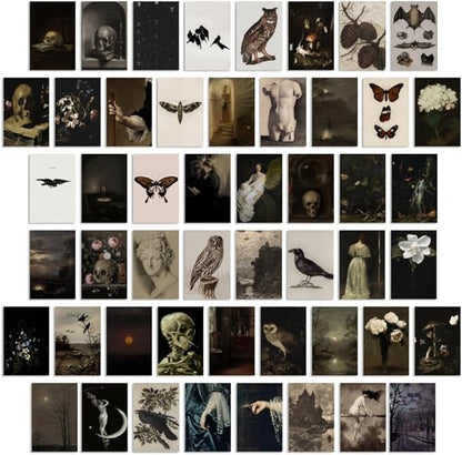 TRAMIN Moody Dark Academia Decor, Vintage Dark Academia Wall Art Prints, 50Pcs Victorian Gothic Decor for Home, Witchy Goth Wall Collage Kit (4x6)