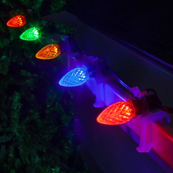 Wintergreen Lighting 50 ft C7 OptiCore LED Multicolor Outdoor Christmas Lights - Commercial Grade for Party, Patio, Bedroom - Green Wire (50 Lights)