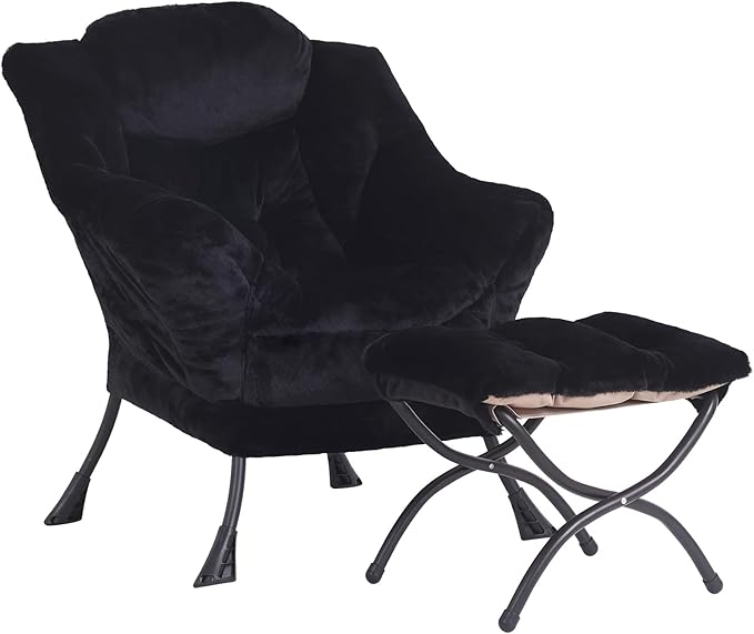 LITA Modern Accent Leisure Upholstered Sofa Chair, Lounge Reading Chair with Armrests and a Side Pocket for Living Room, Bedroom & Small Space, Plush Black