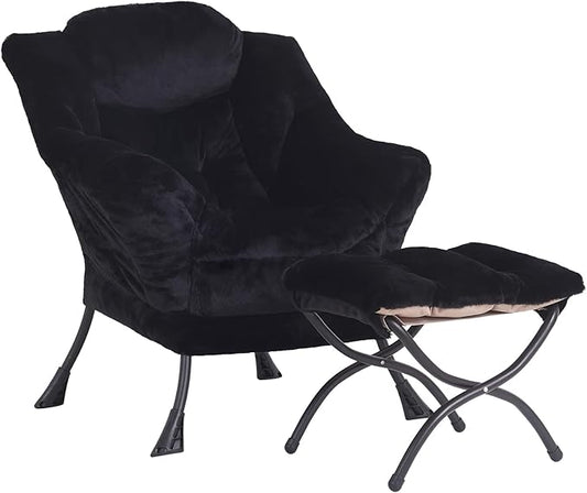 LITA Modern Accent Leisure Upholstered Sofa Chair, Lounge Reading Chair with Armrests and a Side Pocket for Living Room, Bedroom & Small Space, Plush Black