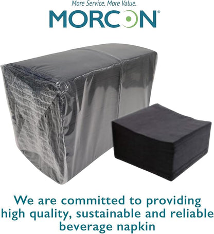 Morcon Valay Beverage Napkins, 2-Ply Paper Napkins for Food and Drink Service, Perfectly Sized Commercial Black Napkins | 4 Packs of 250 Napkins, 1000 Pcs Total