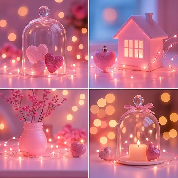 6 Pack Fairy Lights Battery Operated with Timer Silver Wire Mini 13FT 40LED Waterproof Cuttable Twinkle Christmas String Lights for Home Bedroom Wedding DIY Centerpiece Birthday (Pink)
