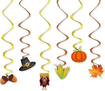 Fall Thanksgiving Hanging Swirls Decoration Autumn Harvest Hanging Foil Swirls Ceiling Decor for Thanksgiving Party Supplies Pumpkin Maple Leaf Turkey Ceiling Hanging 6Pcs
