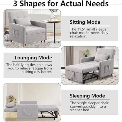 Sleeper Chair,Convertible Sleeper Sofa Chair,Pull Out Sleeper Chair with Adjustable Backrest,Multi-Functiona Lounge Chair for Living Room(Light Grey)