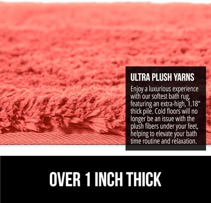 GORILLA GRIP Bathroom Rugs, Ultra Soft Absorbent Mat, Thick Plush Bath Rug, Machine Washable, Microfiber Quick Dry, Mats for Shower, Bathtub and Floor, Home Decor Accessories, 24x17, Coral