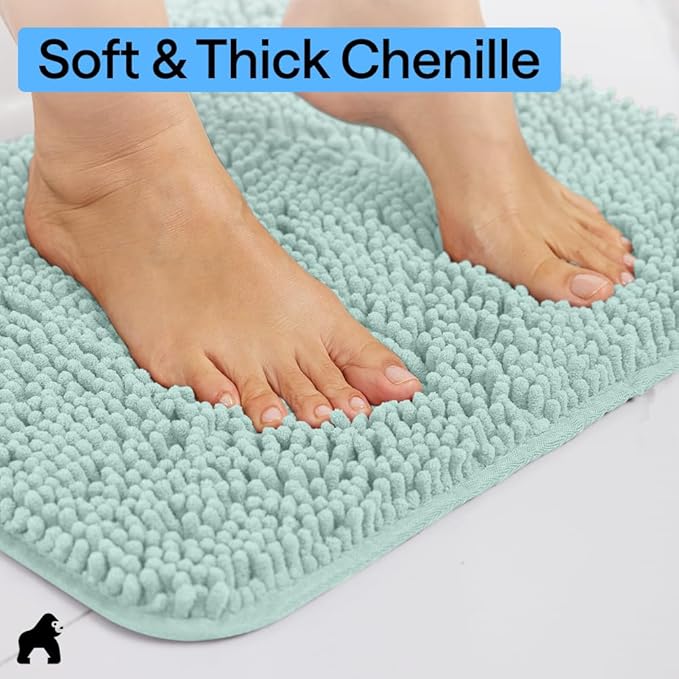 GORILLA GRIP Bath Rug Mat 36x24, Soft Absorbent Chenille, Quick Dry Microfiber Mats, Rubber Backing Washable Shower Floor Rugs, Bathmat Runner, US Designed Bathroom Home Decor Accessories Seablue