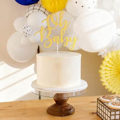 Gold Oh Baby Cake Topper - Golden Glitter Baby Shower Cake Topper, Gender Reveal Celebration Party Cake Decoration (Gold Oh Baby Cake Topper)