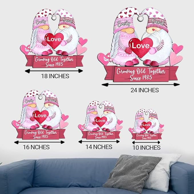Growing Old Together Gnomes Wooden Plaque, Personalized Gifts for Him Her Husband, Custom Wood Sign Anniversary Couples Gift, Valentine Christmas Gift For Parents, Grandparents Wall Decor Sign 22