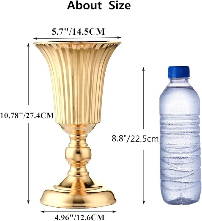 10Pcs Gold Vase Centerpiece Table Decorations - Metal Tabletop Flower Stand, Wedding Decorations for Reception, 10.7in Trumpet Tall Flower Vase for Birthday, Weddings, Anniversary Ceremony, Home Decor