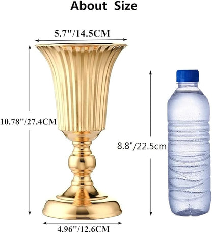10Pcs Gold Vase Centerpiece Table Decorations - Metal Tabletop Flower Stand, Wedding Decorations for Reception, 10.7in Trumpet Tall Flower Vase for Birthday, Weddings, Anniversary Ceremony, Home Decor