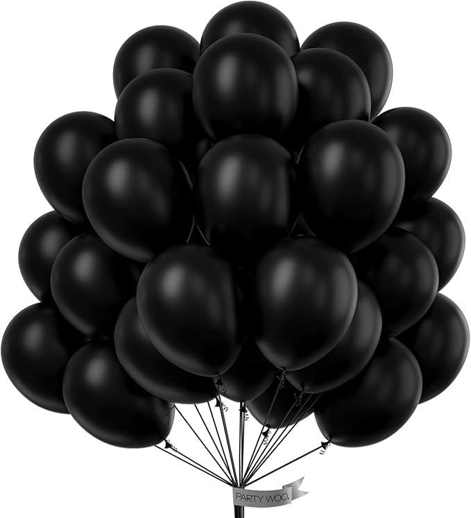 PartyWoo Black Balloons 101 pcs 12 Inch Latex Helium Matte Black Balloons for Baby Shower Birthday Graduation Casino Gaming Anniversary Retirement Pirate Race Car Theme Party Decorations Black-Y18