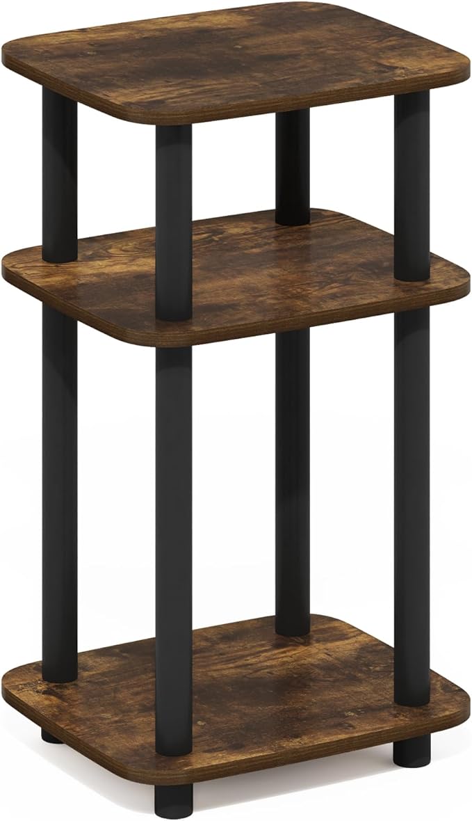 Furinno JUST Side Table, 3-Tier Turn-N-Tube End Table with Open Shelf, Round Curve Corner Night Stand, Bedside Table, Easy Assembly, for Living Room, Bedroom, Amber Pine