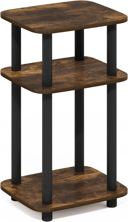 Furinno JUST Side Table, 3-Tier Turn-N-Tube End Table with Open Shelf, Round Curve Corner Night Stand, Bedside Table, Easy Assembly, for Living Room, Bedroom, Amber Pine