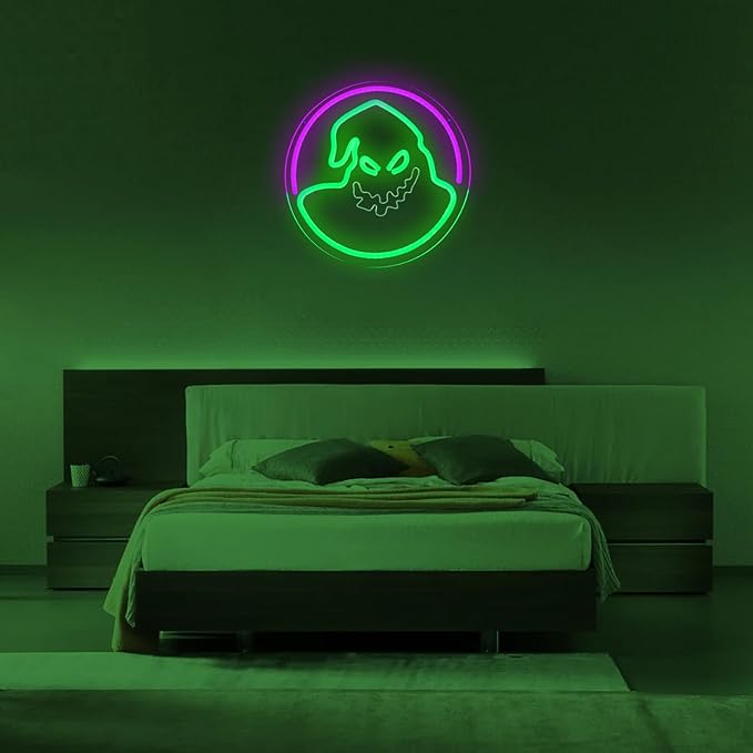 The Nightmare Ghost Neon Before The Christmas Sign Roll the Dice Oogie Bogie Neon Hanging Wood Wall Decor Spooky Halloween Christmas Ogie Bogie Decor for Wall Decor for Man, Children
