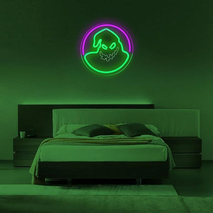 The Nightmare Ghost Neon Before The Christmas Sign Roll the Dice Oogie Bogie Neon Hanging Wood Wall Decor Spooky Halloween Christmas Ogie Bogie Decor for Wall Decor for Man, Children