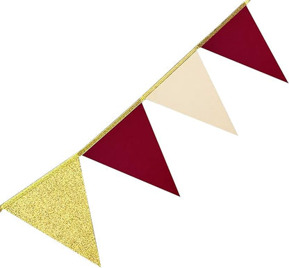 Burgundy Beige Gold Party Pennant Banner Flag Maroon Gold Hanging Glitter Paper Triangle Bunting for Graduation Birthday Bridal Shower Wedding Bachelorette Anniversary Baby Shower Party Decorations