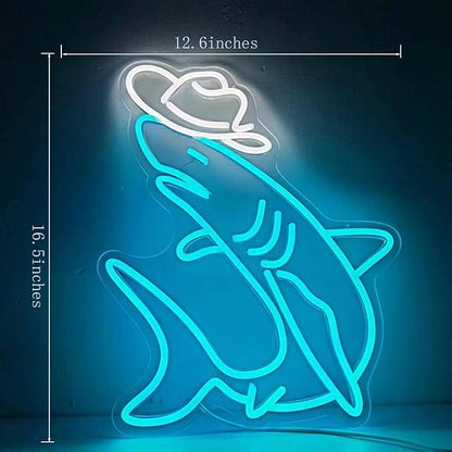 Cowboy Shark Neon Sign for Wall Decor Cowboy Kit Led Neon Light for Bar Wedding Birthday Home Party ，Art Decor Gifts for Boys Game Room,Powered by USB