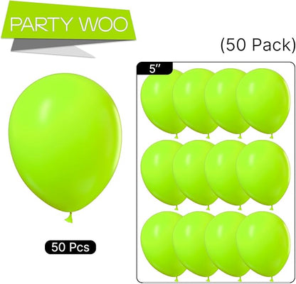 PartyWoo Lime Green Balloons 50 pcs 5 Inch Small Mini Neon Yellowish Light Green Latex Balloons for Graduation Halloween Safari Summer Weddings Baby Showers Birthday Party Decorations Green-Y6