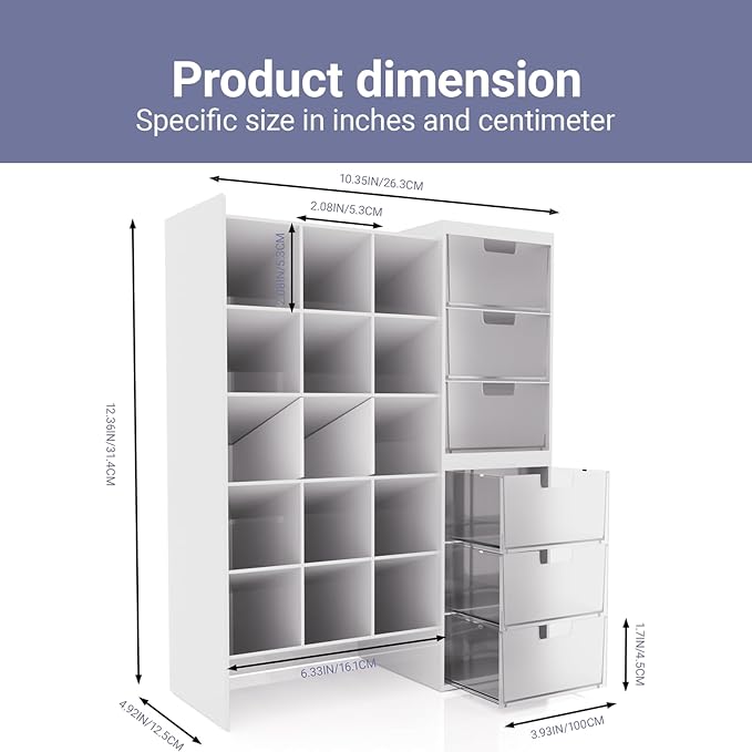 White Plastic Desktop Organizer – Stackable Office Desk Supplies Storage, Stationary,Marker,Crayon Organizer with Drawer – Perfect for Office, School, or Makeup Storage