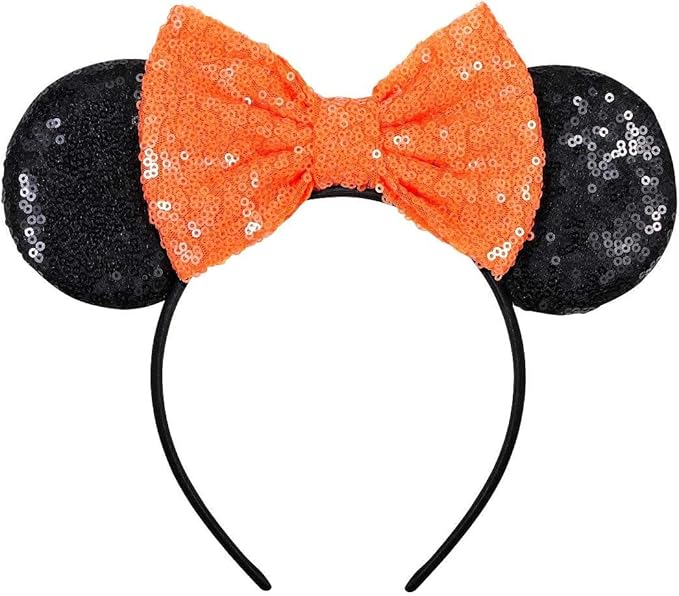 ASAHEL Mouse Ears Headbands Fashion Shiny Bows Mice Ears Halloween Parties Themed Events (Orange, Onesize)