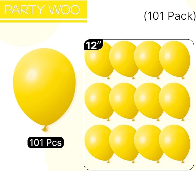 PartyWoo Yellow Balloons 101pcs 12 Inch Yellow Latex Helium Balloons for Birthday Baby Shower Graduation Sunflower Anniversary Engagement Bee Hawaiian Beach Lemon Theme Party Decorations Yellow-Y55