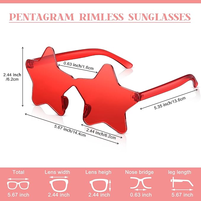 Cindeer 40 Pairs Rimless Star Shape Sunglasses Colorful Transparent Sunglasses Pentagram Glasses for Party