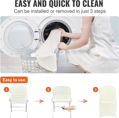 VEVOR Stretch Spandex Folding Chair Covers, Universal Fitted Chair Cover, Removable Washable Protective Slipcovers, for Wedding, Holiday, Banquet, Party, Celebration, Dining (50PCS Ivory White)