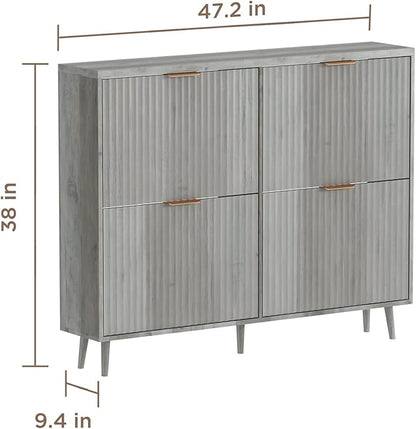 Shoe Cabinet Storage,Modern Freestanding Organizer with 4 Flip Drawers,Narrow Shoe Rack Cabinet for Entryway,Grey