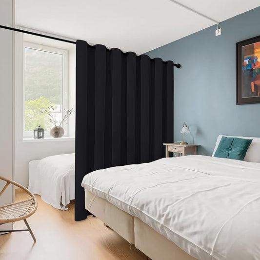 ChrisDowa Room Divider Curtain 96 Inches Long, Wide Blackout Sliding Door Curtain for Bedroom, Room Darkening Privacy Window Curtain for Patio Door (1 Panel Set, Black, 100 x 96 Inch)