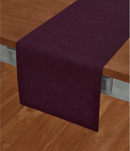 Solino Home Linen Chambray Burgundy Table Runner 132 Inches Long - Athena, 100% Pure Linen 14 x 132 Inch Table Runner for Fall, Autumn, Christmas, New Year