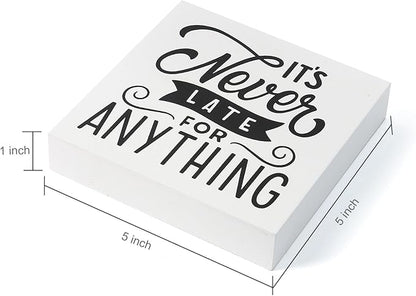 3 Pcs Inspirational Wood Box Sign Set, 5x5 Inches Motivational Quotes Wooden Blocks, Rustic Table Centerpiece Decorations