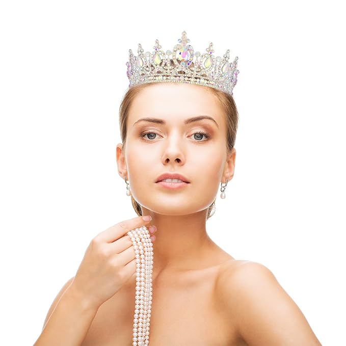 COCIDE Queen Crown for Women Crystal Tiara and Crown for Girl Rhinestones Hair Accessories for Wedding Bride Birthday Party Prom Bridal Bridesmaid (Aurora Borealis + Silver Tiara)